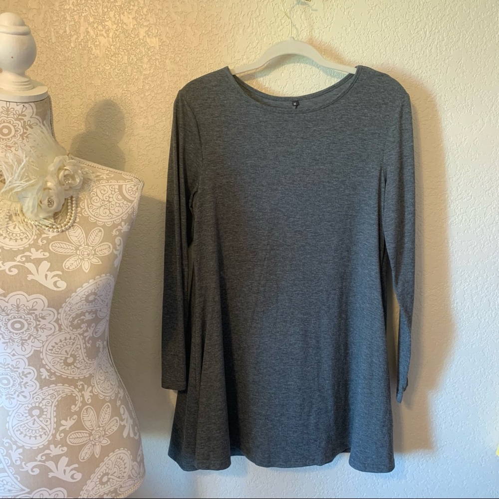Grey Long Sleeve Knit Shift Dress